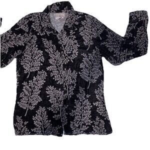 August‎ Silk Womens 8 Sheer Leaf Black Velvet Burnout Button Down Shirt Kawaii